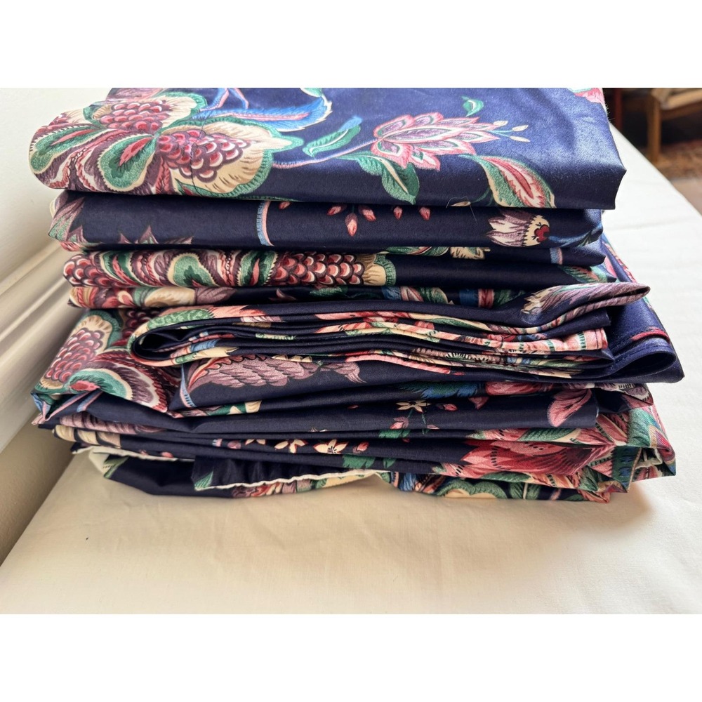Vintage Navy Blue Floral Chintz 9 Piece‎ Curtain & Balloon Valance Set Lined 80s - Picture 6 of 12